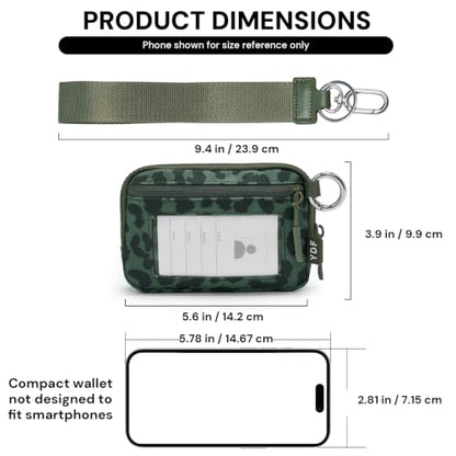Small Wristlet Wallets for Women with Clear ID Window, Keychain Coin Purse | Organized Interior with 3 Card Slots, Inner Mesh Pouch, Lipstick Holder, Metal Key Ring and Detachable Wrist Strap - color: Sage Green Leopard