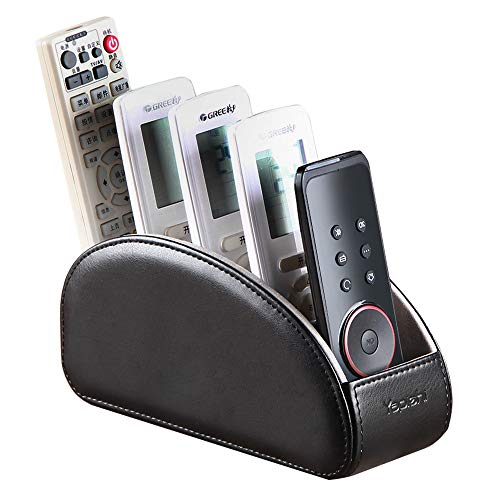 All-in-One Leather TV Remote Control Holder Black with 5 Compartments Nightstand Desktop DVD Media Player Remote Caddy Storage Box Organizer Tray For Makeup Brush Pen Stationary Table Controllers | Nightstand Desktop DVD Media Player Remote Caddy Storage