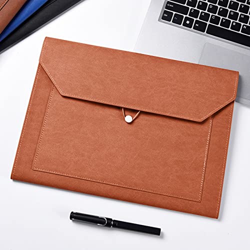 PU Leather A4 File Folder Document Holder 2 Pockets Portfolio Envelope Folder Case with Elastic String 3/4 Inch Expansion (Black&Brown) - color: Black&brown