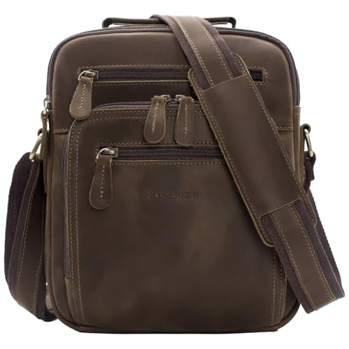 Jack&Chris Genuine Leather Messenger Bag for Men, Vintage Handcrafted Crossbody Shoulder Bag with Adjustable Straps - color: Coffee