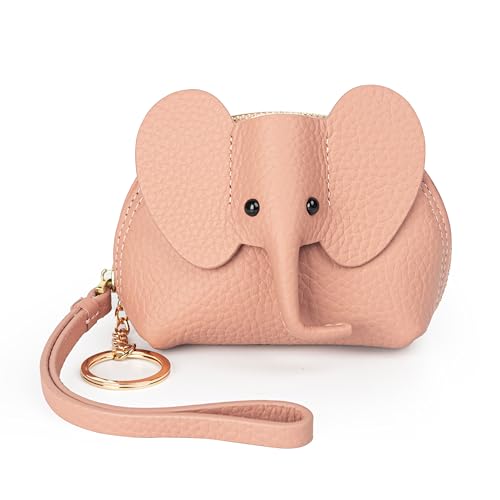 DORIS&JACKY Small Leather Coin Purse for Women Mini Elephant Zipper Wallet - color: 5-Pink