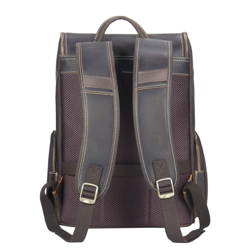 boshiho Genuine Leather Backpack for Men & Women, 13 Inch Laptop Backpack, Water-Resistant Business Travel Backpack, Premium Crazy Horse Leather Work Bag (Dark Brown) - size: L - Brown Crazy Horse Leather