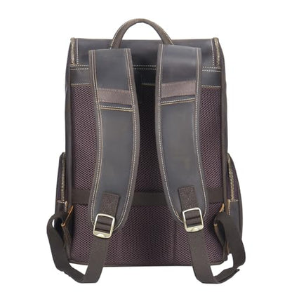 boshiho Genuine Leather Backpack for Men & Women, 13 Inch Laptop Backpack, Water-Resistant Business Travel Backpack, Premium Crazy Horse Leather Work Bag (Dark Brown) - size: L - Brown Crazy Horse Leather