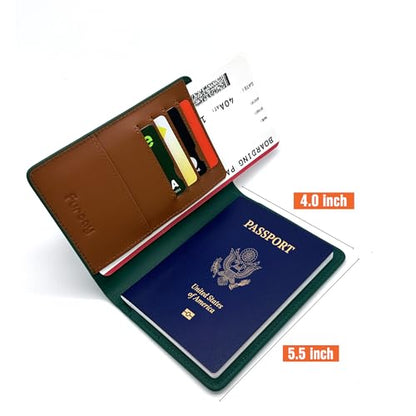 Slim Nappa Leather RFID Blocking Passport Cover (Green/Brown) | Genuine Leather Passport Holder for Men and Women - color: Green / Brown