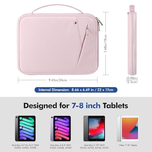 MoKo 7-8 Inch Tablet Sleeve Carrying Case Padded Protective Bag with Handle | Tablet Carrying Case Fits iPad Mini A17 Pro/6th 8.3-inch and iPad Mini 5/4/3/2th 7.9-inch, Pink - color: Pink, size: 7-8 Inch