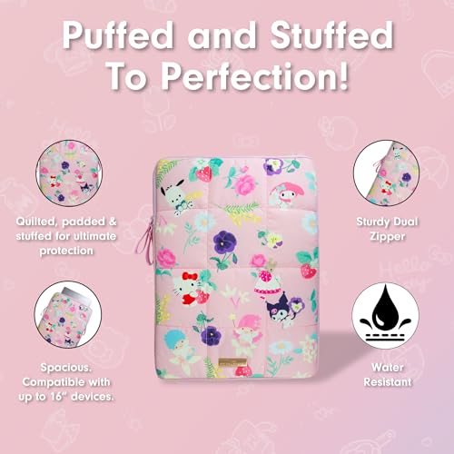 Sonix x Sanrio | Puffy Laptop Sleeve | 15-16 Inch, Quilted Pillow Puffer Laptop Carrying Case, Computer Sleeve | Hello Kitty & Friends Floral - color: Hello Kitty & Friends Floral