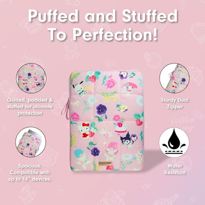 Sonix x Sanrio | Puffy Laptop Sleeve | 15-16 Inch, Quilted Pillow Puffer Laptop Carrying Case, Computer Sleeve | Hello Kitty & Friends Floral - color: Hello Kitty & Friends Floral