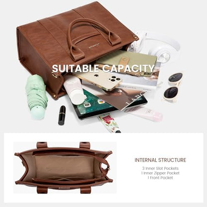 LOVEVOOK Purse for Women Leather Tote Bag Purse and Handbags, Satchel Shoulder Crossbody Top Handle Bags with Zipper - color: Brown