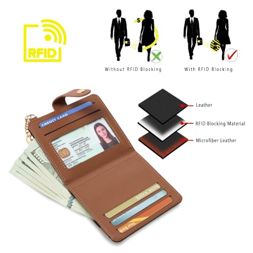 Small Wallet Women RFID, PU Leather Card Holder with Keychain | Slim Compact Zipper Coin Purse for Ladies, Travel Holiday Gifts for Mom, Cute Mini Bifold Wallets - color: Brown Leopard
