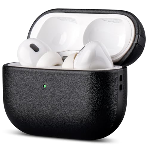 LOPIE Leather Case for AirPods Pro 2nd Generation - Handmade AirPods Pro 2 Case Cover with Lanyard - Made of Full Grain Leather - Drop Protection Hard Shell Cover - Wireless Charging Compatible, Black - color: Black, size: Top Grain Leather