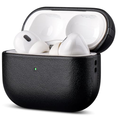 LOPIE Leather Case for AirPods Pro 2nd Generation - Handmade AirPods Pro 2 Case Cover with Lanyard - Made of Full Grain Leather - Drop Protection Hard Shell Cover - Wireless Charging Compatible, Black - color: Black, size: Top Grain Leather