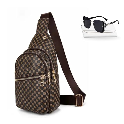 Sling Bag Set, PU Leather Sling Bag, Multi-Zipper Design for Travel, Outdoors, Valentine’s Day Gifts - color: 04-brown
