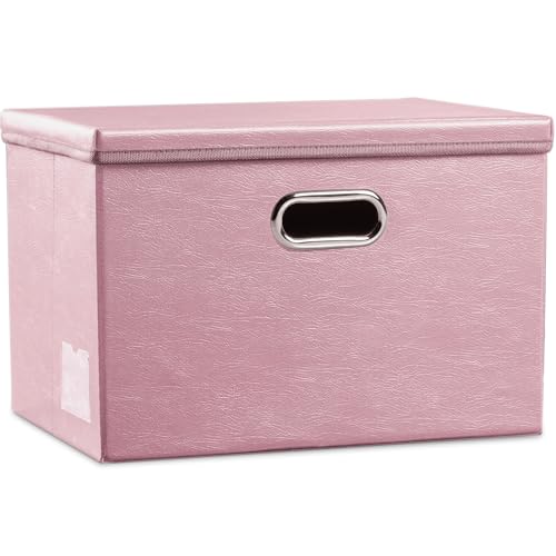 Large Collapsible Storage Box with Lid [1-Pack] Leather Fabric Foldable Storage Bin Organizer Container Basket Cube with Cover for Home Bedroom Closet Office Nursery Pink (17.7x11.8x11.8) - color: Pink, size: Large(1-Pack)