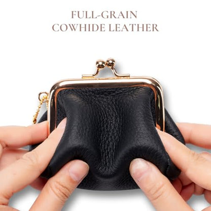 Genuine Leather Coin Purse for Women, Brown - color: Brown