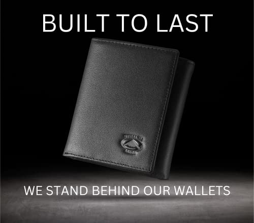Stealth Mode Trifold Leather Wallet Men RFID Blocking 11 Cards 3 ID Windows - color: Black