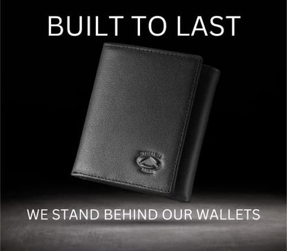 Stealth Mode Trifold Leather Wallet Men RFID Blocking 11 Cards 3 ID Windows - color: Black