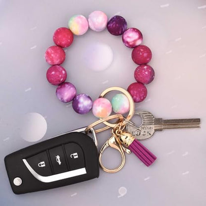 BAOSIWA Silicone Beaded Keychain Wristlet Key Ring Bracelet Cute Car Key Chain Holder for Women Girls - color: Galaxy