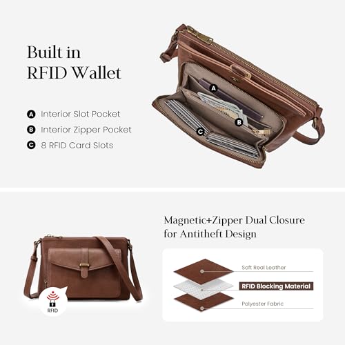 befen Genuine Leather Crossbody Bags for Women Soft Small Leather Purse with Built in RFID Wallet Trendy Shoulder Handbags - color: Brown