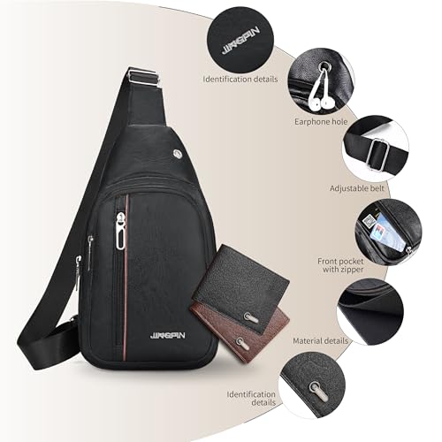 Sling Bag Set, PU Leather Sling Bag, Multi-Zipper Design for Travel, Outdoors, Valentine’s Day Gifts - color: 02-black