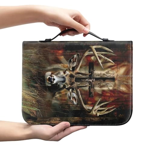 Leather Bible Cover, Carrying Bible Book Bag Church Case,Bible Protective with Handle for Men Women,Gothic Style Deer and Cross,Large - color: Gothic Style Deer and Cross, size: Large