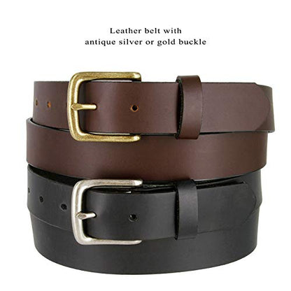 Genuine Full Grain Leather Belt Casual Jean Belt 1-1/4", 1-3/8", 1-1/2" Wide, Made In USA - color: 35mm-black, size: 46