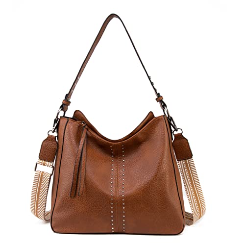 Montana West Hobo Bags for Women Top Handle Satchel Shoulder Purse Bucket Handbag - color: Guitar Strap-brown