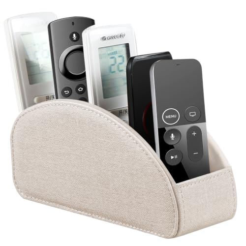 PU Leather TV Remote Control Holder/Caddy for Table with 5 Compartments | Desk Organizer and Decor for Living Room, Bedside Storage for Controller, Makeup Brush, Pen, Office Stationery, Art Supplies - color: Beige, size: Small