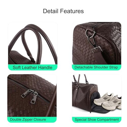 Weekender Bags with Shoe Compartment Travle Carry On Bag (Coffee) | Handwoven Duffel for Women with Wet Dry Separation, Beach Tote for Gym Overnight Trip - color: Coffee