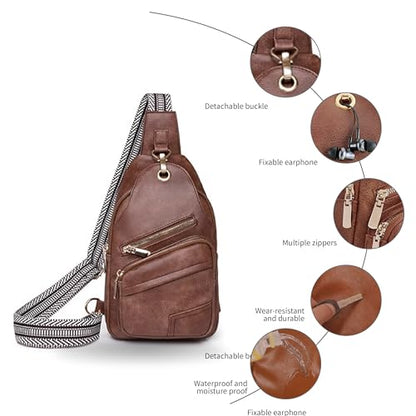 Sling Bag Set, PU Leather Sling Bag, Multi-Zipper Design for Travel, Outdoors, Valentine’s Day Gifts - color: 02-dbrown