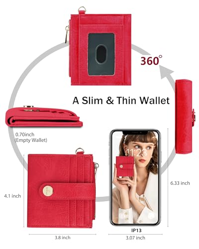 Wristlet Wallets for Women,Keychain Wallet RFID Small Wallet | 10 Card Slots,2 ID Windows,Cash Compartment,Zipper Coin Pocket,Wrist Strap & Keychain,Shopping,Travel and Daily Use - color: Red