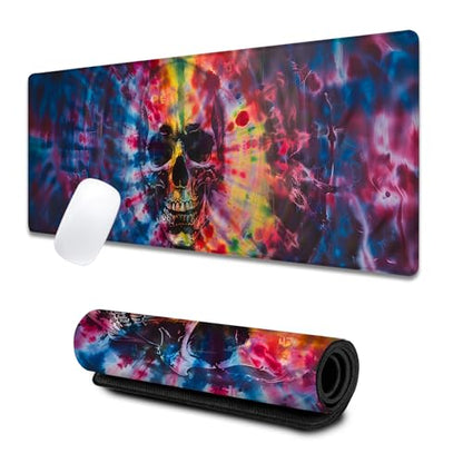 Tie Dye Skull Large Gaming Desk Mat,Rubber Non-Slip Gothic Artistic Mouse Pad,31.5x11.8x0.12in Extended Funny Goth Mousepad,Game Lover Mice Pads Gifts,Office Home Deskmat Decor - color: Tie-Dye