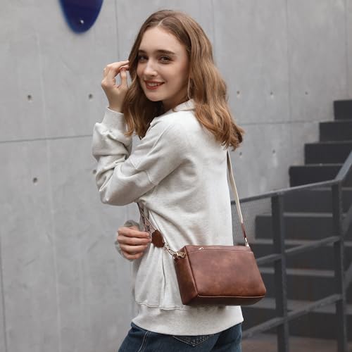 APHISON Small Crossbody Bags for Women, Triple Zip Crossbody Cell Phone Purse Shoulder Handbags with Adjustable Strap | Small - color: 001-brown