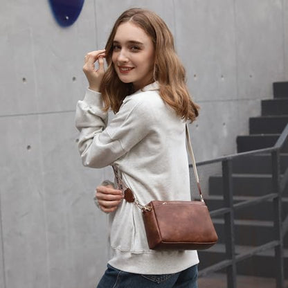 APHISON Small Crossbody Bags for Women, Triple Zip Crossbody Cell Phone Purse Shoulder Handbags with Adjustable Strap | Small - color: 001-brown