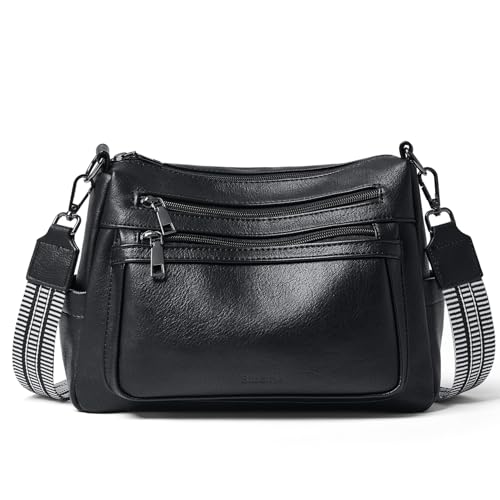 Bluome Crossbody Purses for Women, Medium Large Faux Leather Crossbody Bags Lightweight Sling Bag Shoulder Handbags - color: Black, size: Medium 7L