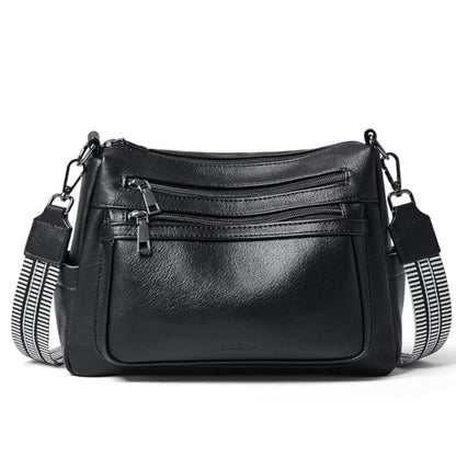 Bluome Crossbody Purses for Women, Medium Large Faux Leather Crossbody Bags Lightweight Sling Bag Shoulder Handbags - color: Black, size: Medium 7L