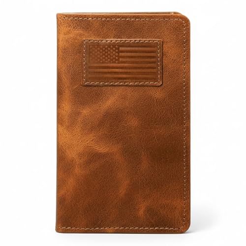 Full-Grain Leather Classic Long Bifold Wallet - Sleek Handcrafted Vertical Wallet - Compact Minimalist Men's Bifold Wallets w/ Multiple Card Slots, 2 Long Side Pockets, and Sleeve (American Flag) - color: American Flag Wallet
