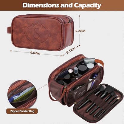 Personalized Groomsmen Gifts Travel Toiletry Bag for Men, Engraved Monogrammed Initial PU Leather Water-Resistant Shaving Bag, Traveling Essentials for Adults Man Dad Husband Boyfriend Groomsmen,S - style: S