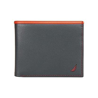 Nautica Men's Bifold Leather Wallet | RFID Blocking | ID Window | Card Slots | Organization | Durable | Stylish - color: Pop Color - Navy/Red