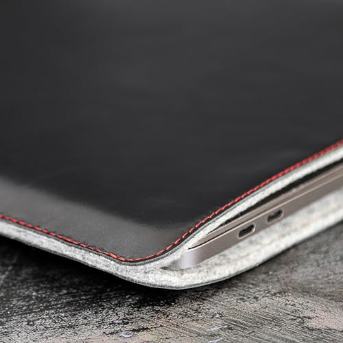 Casemade Real Leather Laptop Sleeve for MacBook Pro & Air Fits 13, 14, 15 & 16 Inch - Genuine Full Grain Leather with Soft Wool Lining (16 inch - Pro M1/M2/M3/M4/M5) - color: Black, size: 16" Pro M1-M5