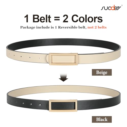 SUOSDEY Women Reversible Leather Belts for Jeans Pants Dresses Ladies Fashion Belts with Gold Buckle, 0.9" Width - color: D-black/Beige 1pcs, size: fits waist from 46"-50"