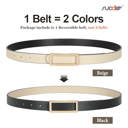 SUOSDEY Women Reversible Leather Belts for Jeans Pants Dresses Ladies Fashion Belts with Gold Buckle, 0.9" Width - color: D-black/Beige 1pcs, size: fits waist from 46"-50"