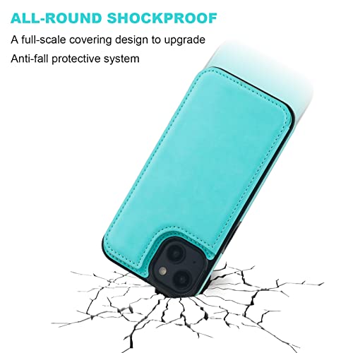 ONETOP for iPhone 14 Wallet Case with Credit Card Holder,LightBlue | Kickstand,ID/Cash Holder,Case Wallet with Card Slots,Double Magnetic Clasp,Durable PU Leather Shockproof Cover for Women Men - color: Light Blue