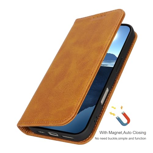 Wallet Case for iPhone 16,Premium PU Leather Flip Folio Case with Card Slot,Stand Holder and Magnetic Closure TPU Shockproof Interior Protective Case,6.1 Inch,Khaki | Premium PU Leather, Flip Folio Purse Case, with Card Slot, Stand Holder,Magnetic Closure