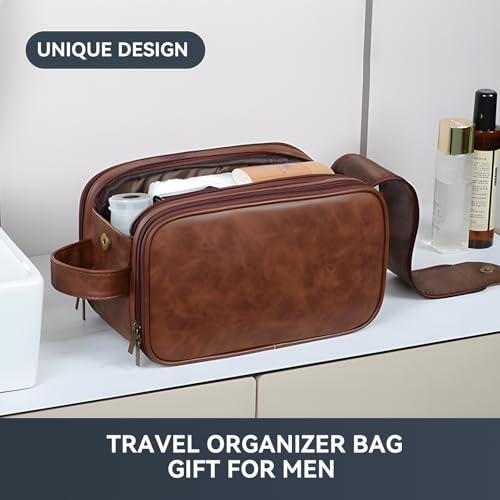 Travel Toiletry Bag for Men,Shaving Dopp Kit,Large Toiletries Organizer bag - color: Yellow Coffee