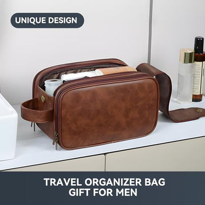 Travel Toiletry Bag for Men,Shaving Dopp Kit,Large Toiletries Organizer bag - color: Yellow Coffee