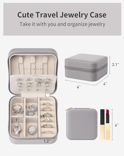 VLANDO Travel Jewelry Case, Small Travel Jewelry Organizer Box for Girls Women - Grey - color: Grey