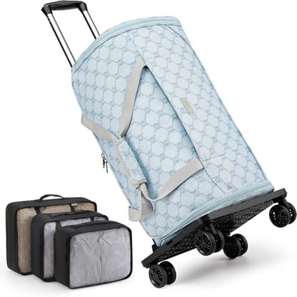 Rolling Garment Bag for Travel, 50L Duffle Bag with Shoe Compartment, 4pcs | 4-in-1 Carry on Convertible Duffel with Wheels, Detachable Trolley, Wrinkle-Free Storage for Trips, Weddings and Overnights - color: Blue