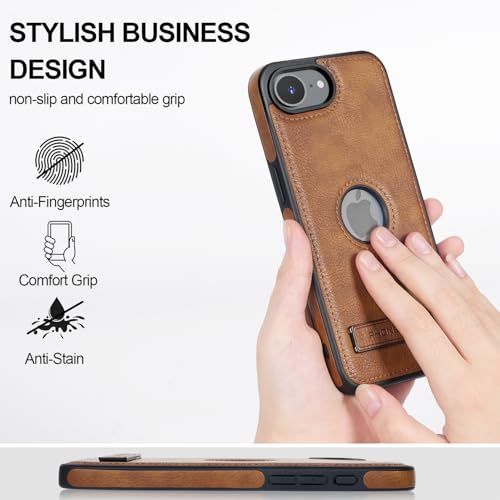 Leather Case for iPhone 16e/ 17e Case, Protective Slim with Kickstand Shockproof Phone Cases, Built-in Invisible Stand Compatible with iPhone 16e/ 17e 6.1'', Brown - color: Brown, size: Iphone 16e / 17e