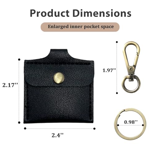 Ring Holder Keychain for Gym, Leather Jewelry Travel Pouch for Wedding Ring, Necklaces, Mini coin pouch for Women - color: Black