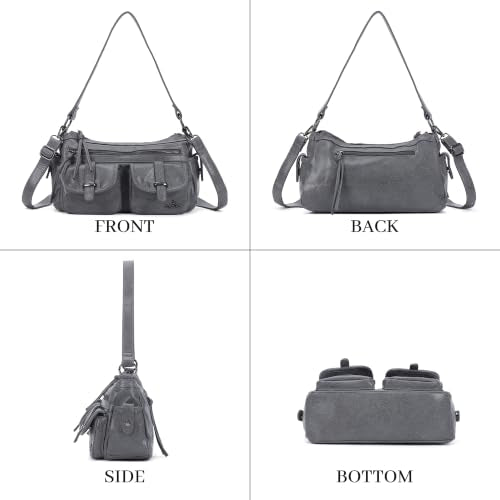 Angel Kiss Hobo Purses for Women Crossbody Shoulder Bag Ladies Multi Pocket Handbags with Adjustable Shoulder Strap | Soft Vegan Leather - color: Grey